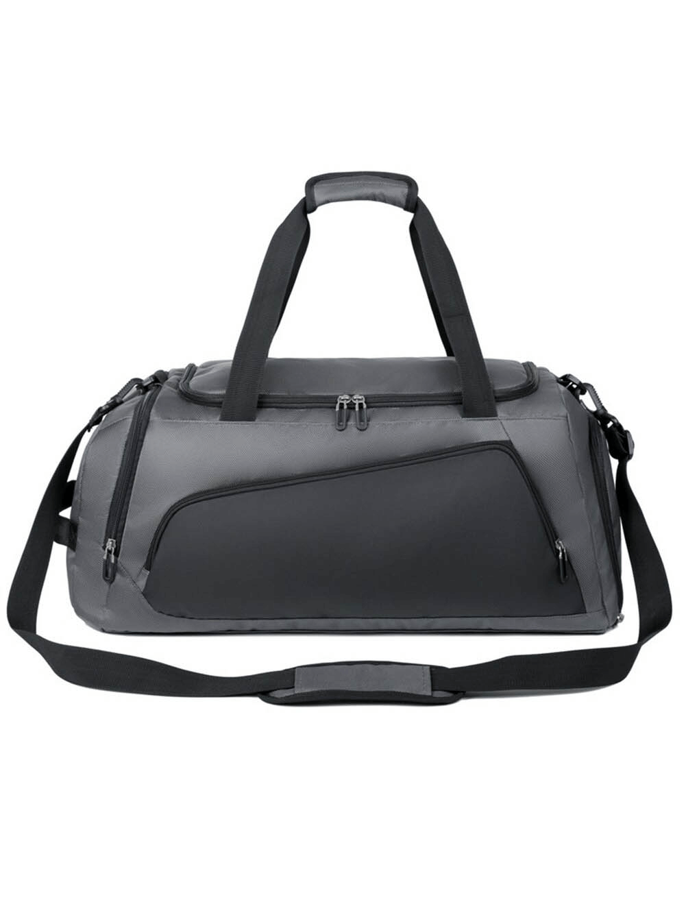 Sports Waterproof Portable Bag with Shoe Compartment SF0874, featuring a sleek black design with durable handles and zipper closures.